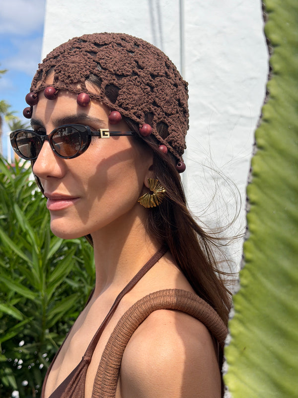 Berretto a Cuffia Crochet Marrone