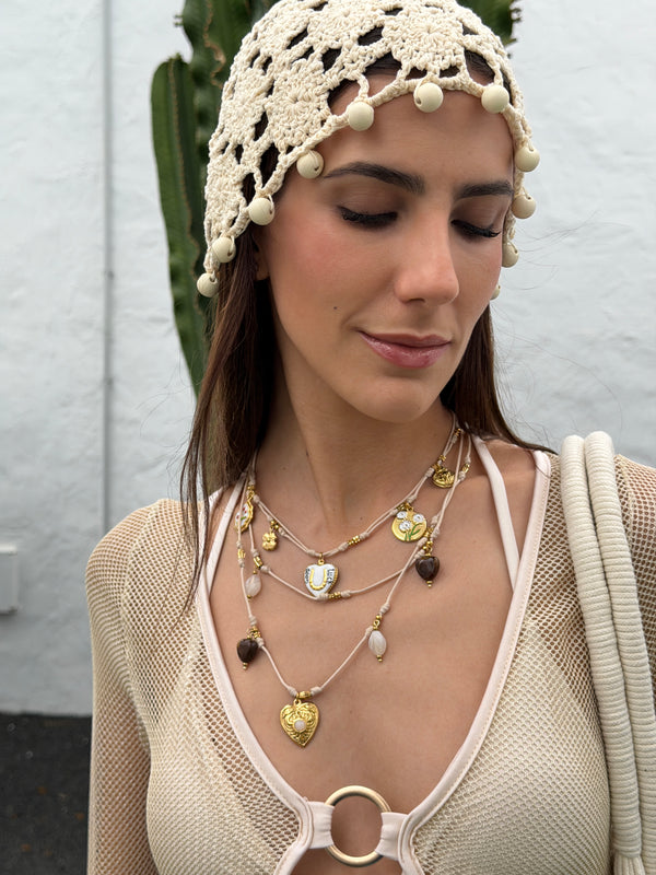 Berretto a Cuffia Crochet Panna
