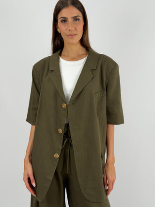 Blazer a Manica Corta con Cut Out Verde Militare Lumina