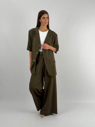 Set Blazer con Cut Out e Pantalone Doppia Vita Verde Militare Lumina