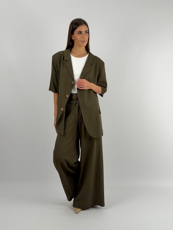 Set Blazer con Cut Out e Pantalone Doppia Vita Verde Militare Lumina