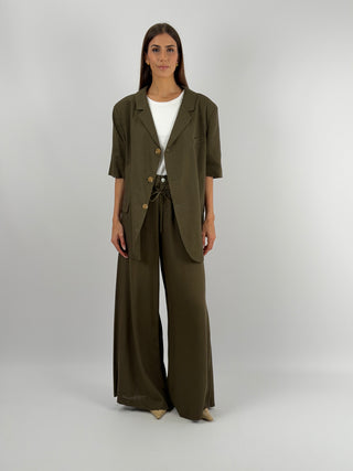 Set Blazer con Cut Out e Pantalone Doppia Vita Verde Militare Lumina
