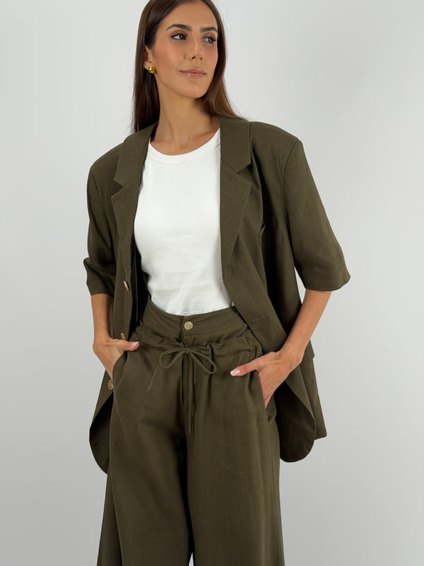 Blazer a Manica Corta con Cut Out Verde Militare Lumina