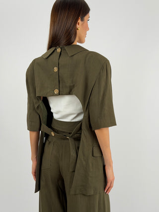 Set Blazer con Cut Out e Pantalone Doppia Vita Verde Militare Lumina