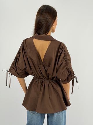 Blusa con Arricciature Marrone Lumina