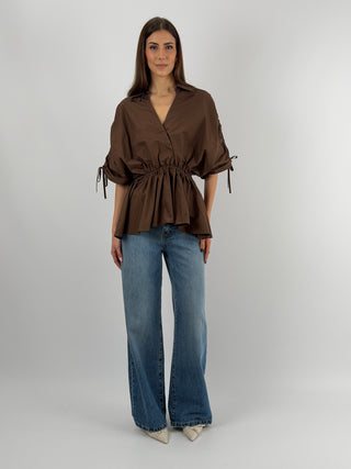 Blusa con Arricciature Marrone Lumina