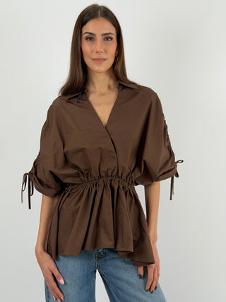 Blusa con Arricciature Marrone Lumina