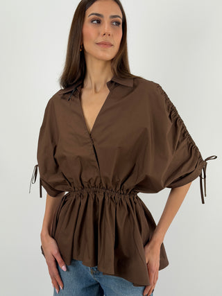 Blusa con Arricciature Marrone Lumina