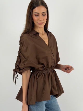 Blusa con Arricciature Marrone Lumina