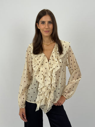 Blusa a Pois con Volant Crema