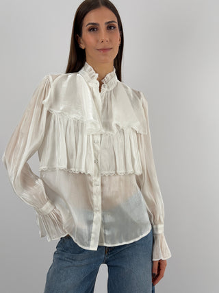 Camicia in Chiffon con Volant Bianca