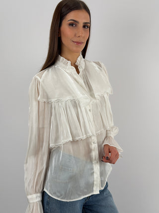 Camicia in Chiffon con Volant Bianca