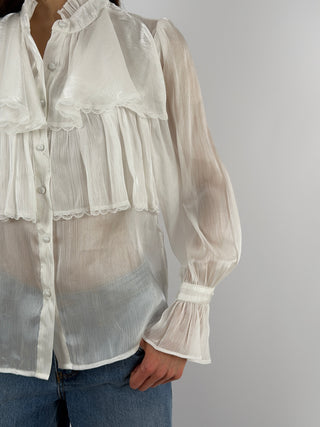 Camicia in Chiffon con Volant Bianca