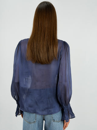 Camicia in Chiffon con Volant Blu