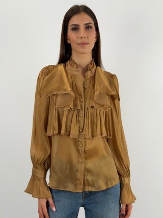 Camicia in Chiffon con Volant Bronzo