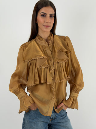 Camicia in Chiffon con Volant Bronzo