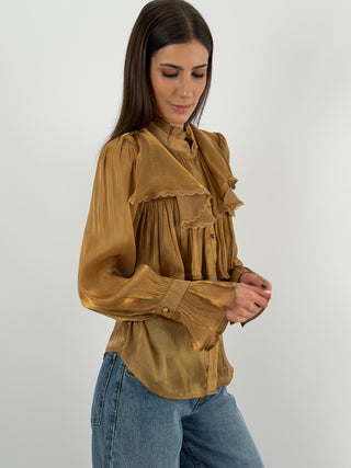 Camicia in Chiffon con Volant Bronzo