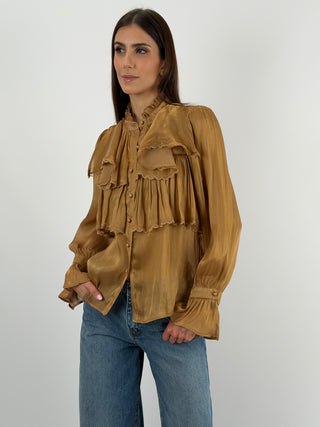 Camicia in Chiffon con Volant Bronzo