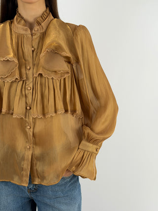 Camicia in Chiffon con Volant Bronzo