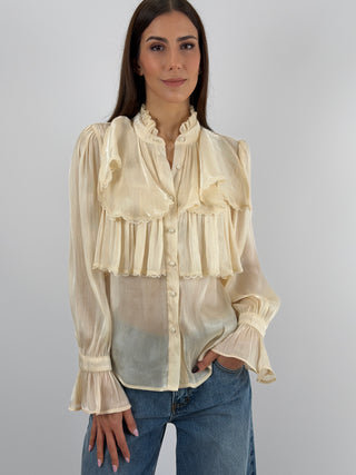 Camicia in Chiffon con Volant Crema
