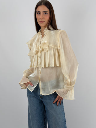 Camicia in Chiffon con Volant Crema