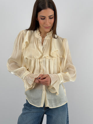 Camicia in Chiffon con Volant Crema
