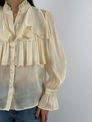 Camicia in Chiffon con Volant Crema