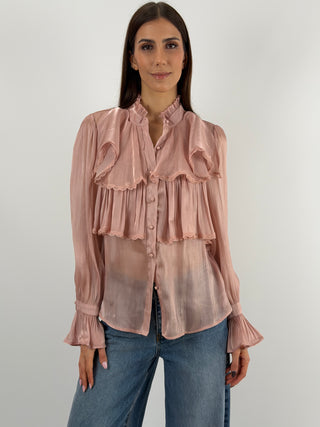 Camicia in Chiffon con Volant Rosa Antico