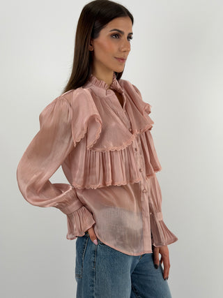 Camicia in Chiffon con Volant Rosa Antico