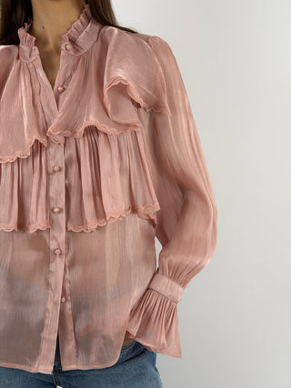 Camicia in Chiffon con Volant Rosa Antico