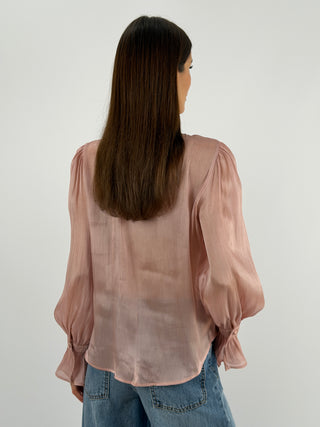 Camicia in Chiffon con Volant Rosa Antico