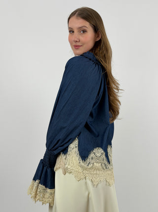 Blusa in Denim con Pizzo