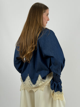 Blusa in Denim con Pizzo