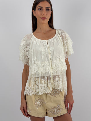 Blusa in Pizzo Panna