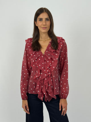 Blusa a Pois con Volant Rossa