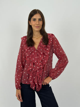 Blusa a Pois con Volant Rossa