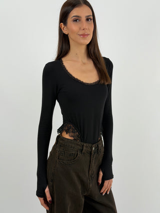 Body Lumina Nero con Pizzo