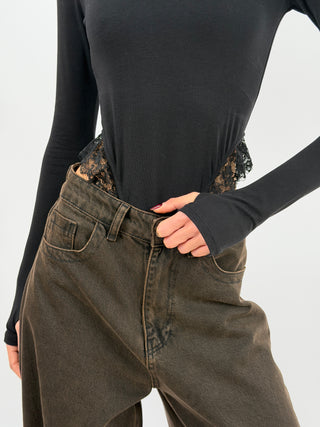 Body Lumina Nero con Pizzo