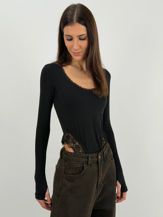Body Lumina Nero con Pizzo