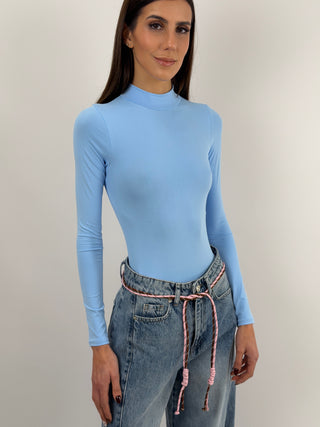 Body in Lycra a Collo Alto Azzurro