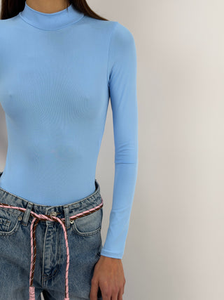 Body in Lycra a Collo Alto Azzurro