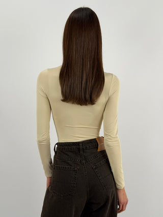 Body in Lycra a Collo Alto Beige