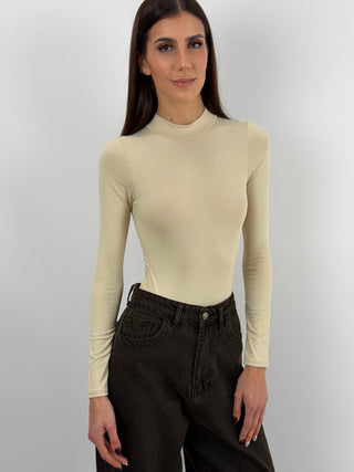Body in Lycra a Collo Alto Beige