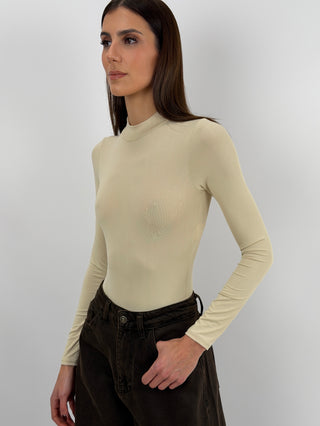 Body in Lycra a Collo Alto Beige