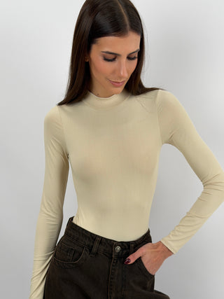 Body in Lycra a Collo Alto Beige
