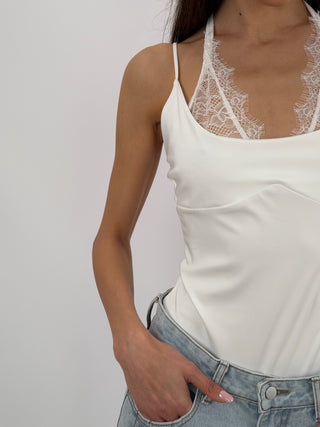 Body con Inserti in Pizzo Bianco