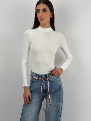 Body in Lycra a Collo Alto Bianco