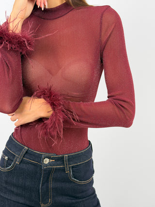 Body Bordeaux à Plumes