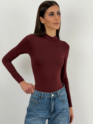 Body in Lycra a Collo Alto Bordeaux
