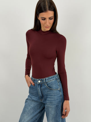 Body in Lycra a Collo Alto Bordeaux